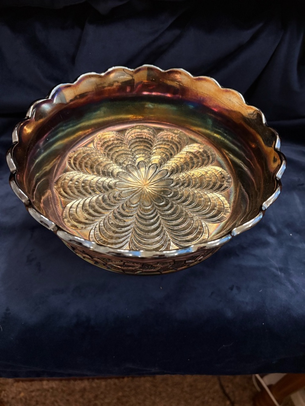 Iridescent Carnival Glass Decorative Bowl - Gold and Bronze